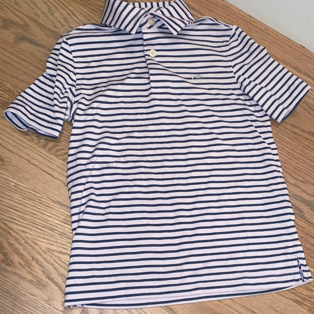 Southern Tide Navy and Purple Striped Polo